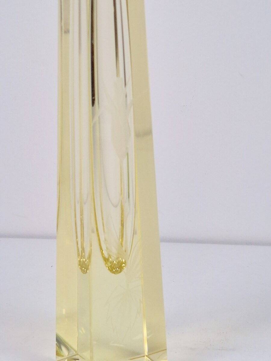Citrine Drop Cut Engraved Glass Vase by Antonin Drobnik for ZBS, 1960s