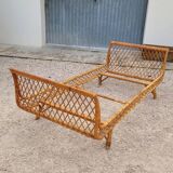 Vintage rattan daybed in basket shape - 1950s