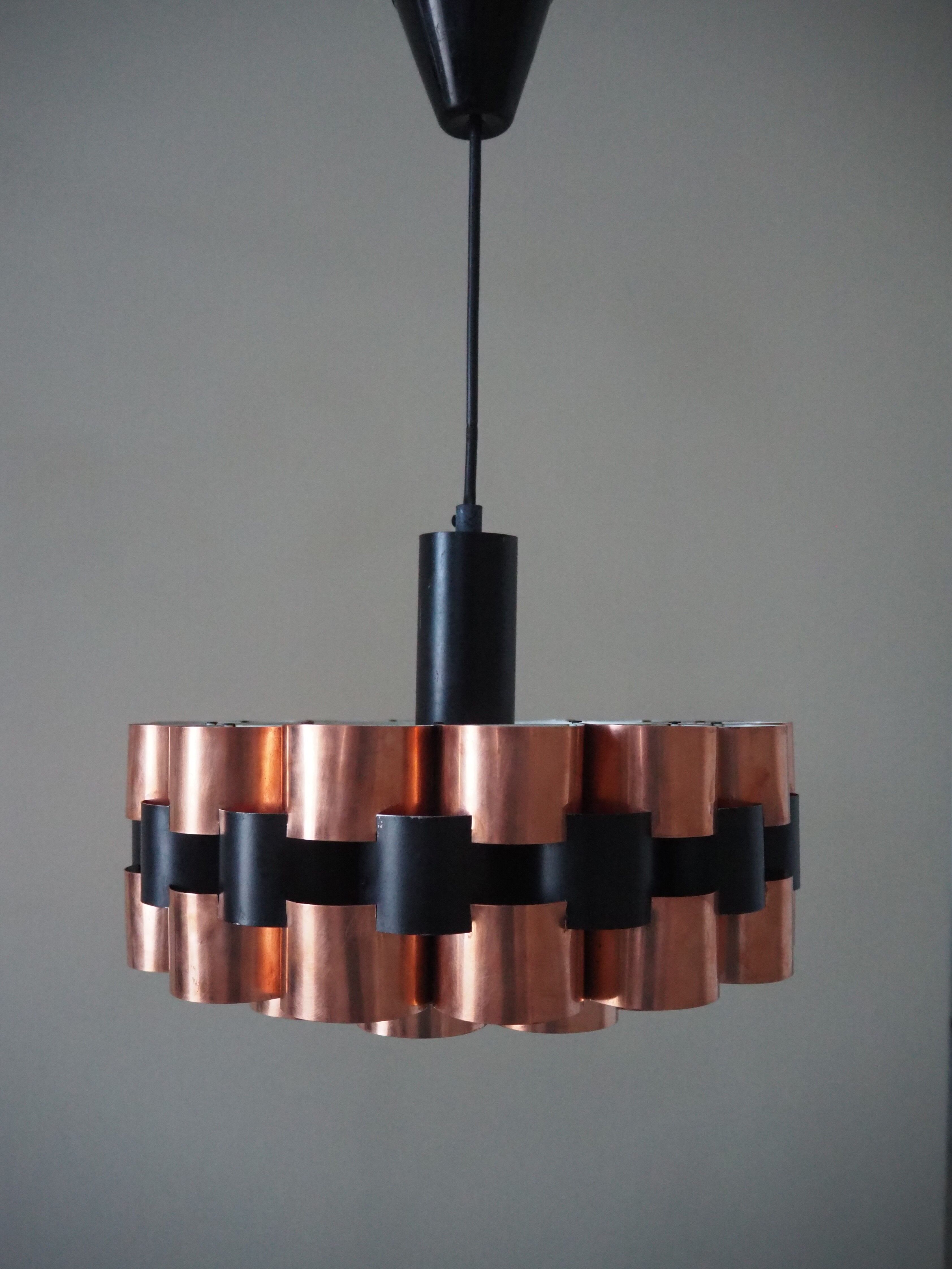 Suspension lamp from the 1960s – 1970s in copper and black metal