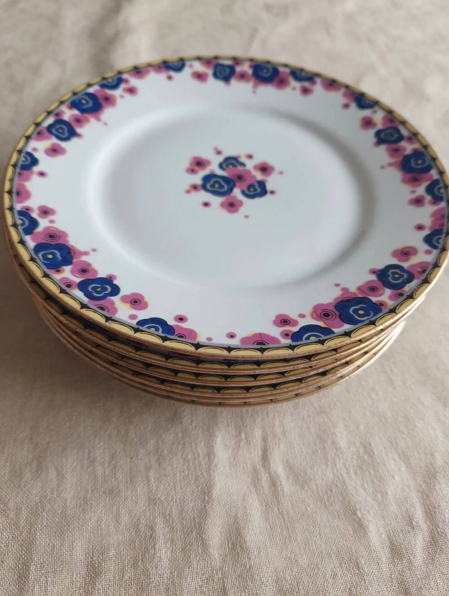 Set of 6 Art Deco dessert plates - Limoges porcelain a.f. and