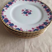 Set of 6 Art Deco dessert plates - Limoges porcelain a.f. and