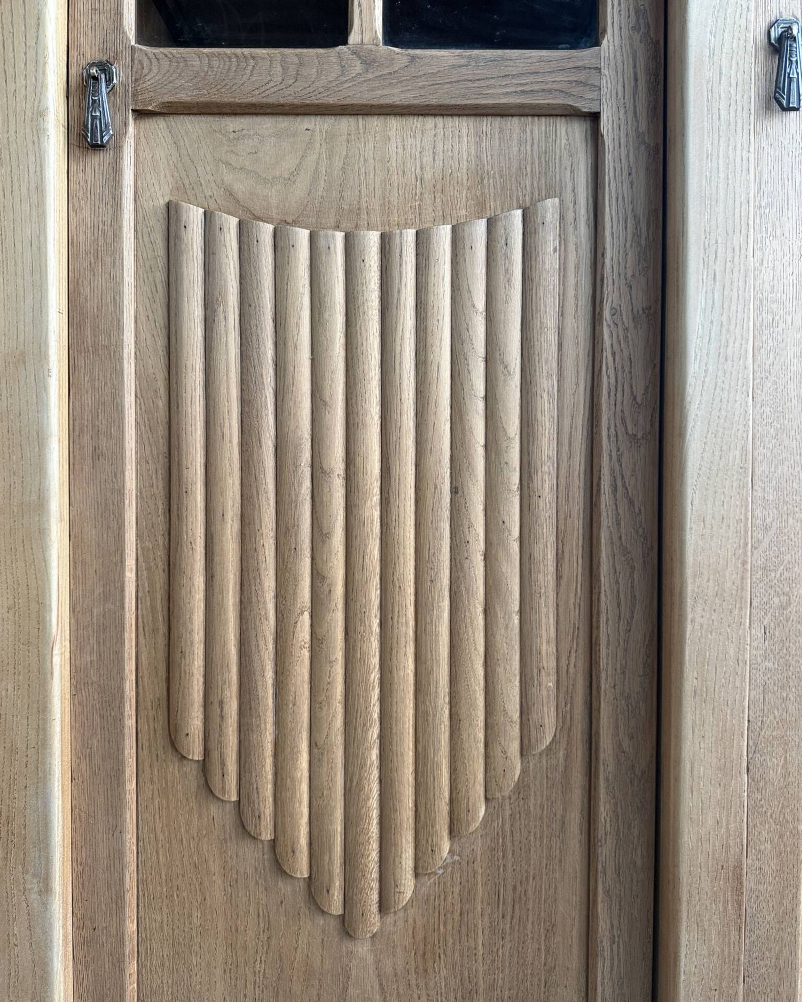 Large asymmetrical Art Deco wardrobe with three doors in oak (renovated)
