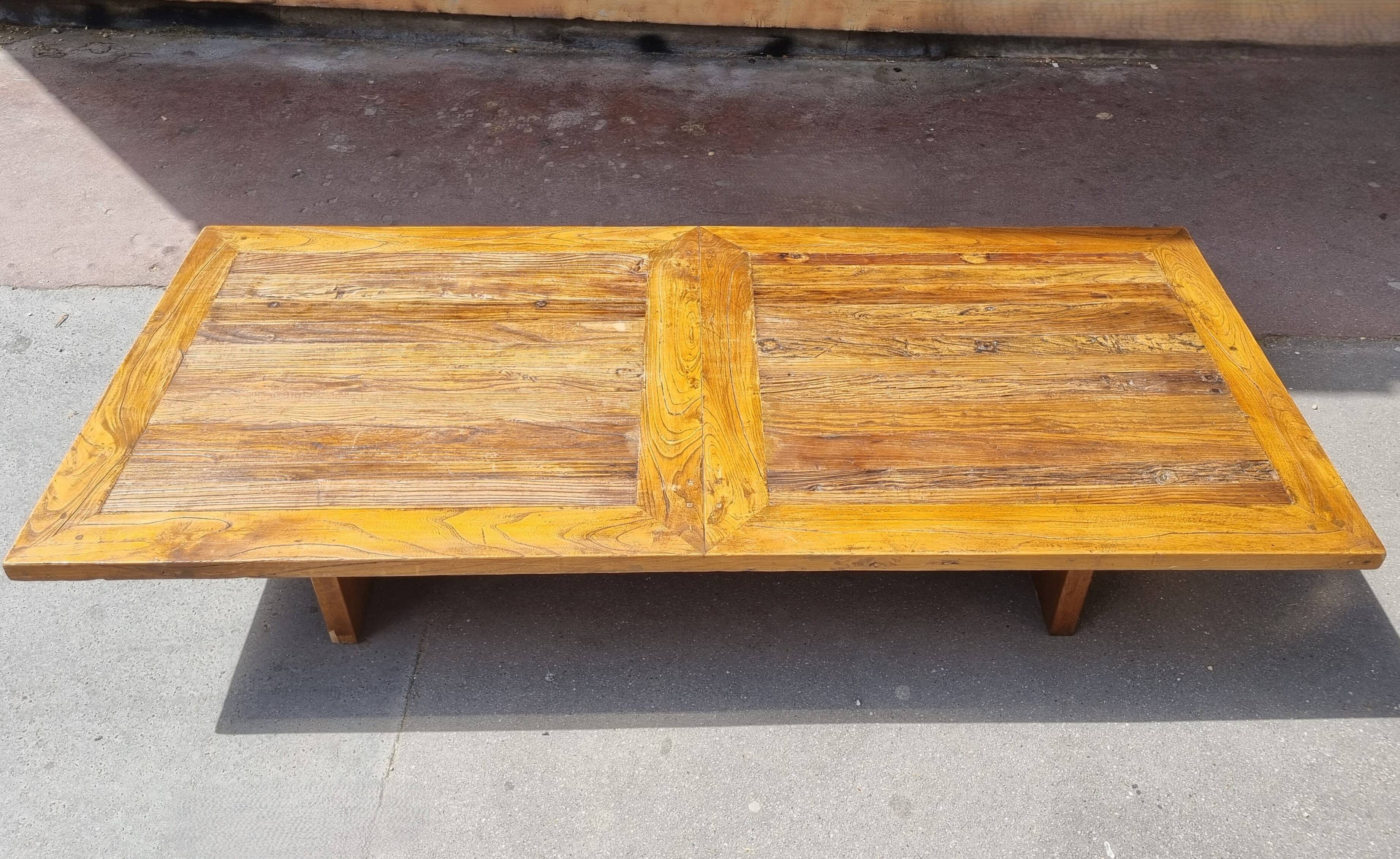 Rustic brutalist coffee table in solid reclaimed wood 195 x 90 cm