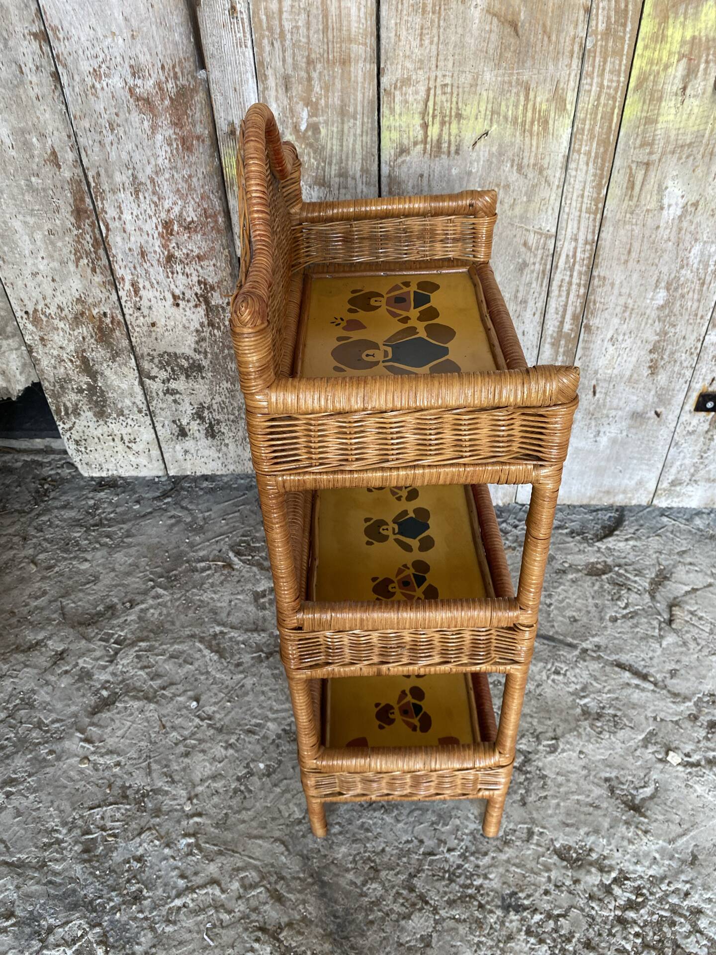 Vintage 1960s Painted Rattan Shelf with 3 Tiers