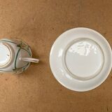 Set of 6 antique white ceramic mugs vintage green leaf decor