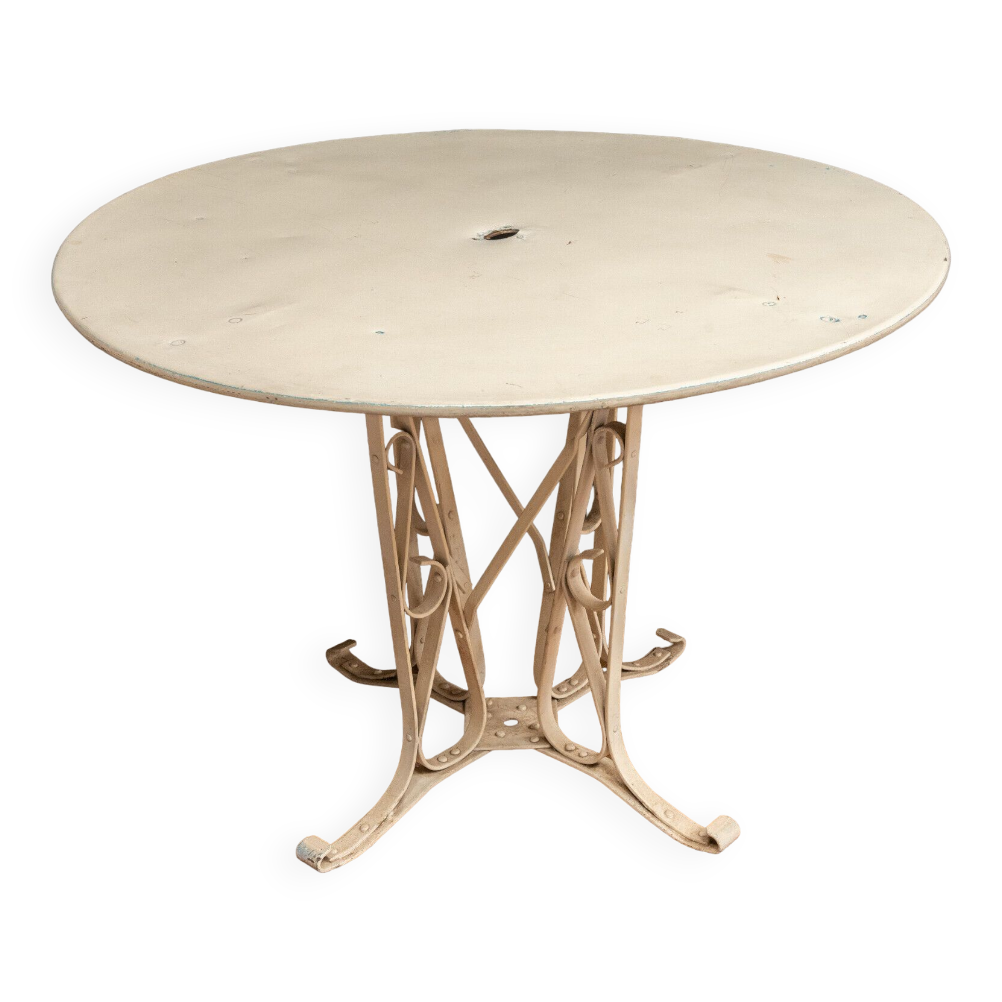 Table in painted sheet metal garden furniture ironwork 1950 base