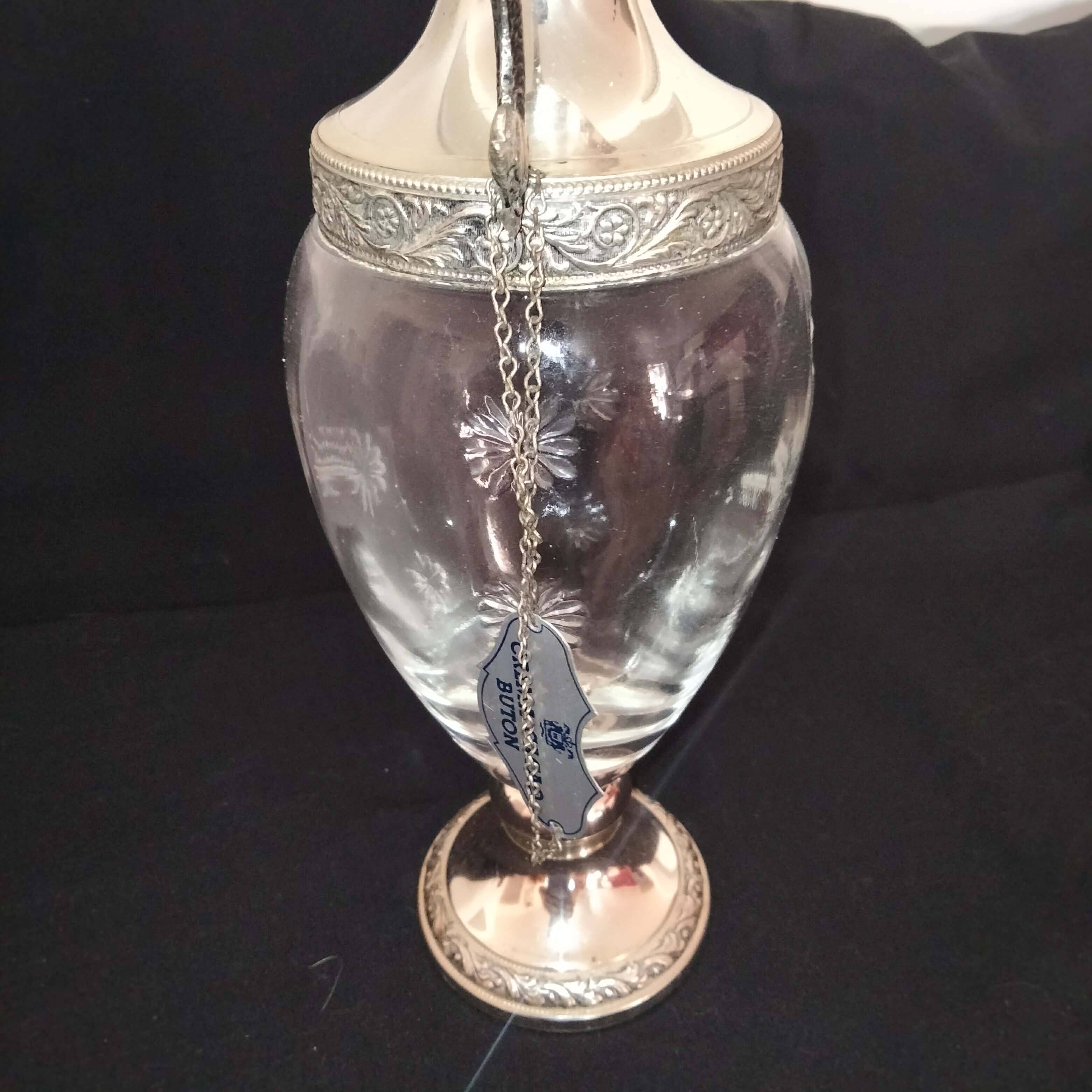Vintage glass and metal carafe