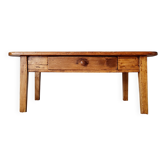 Low farmhouse table in honey pine wood with drawer, L96cm