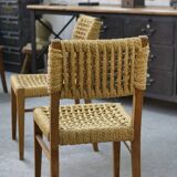 Set of 6 woven rope chairs by Adrien Audoux & Frida Minet for Vibo Versoul 1940's