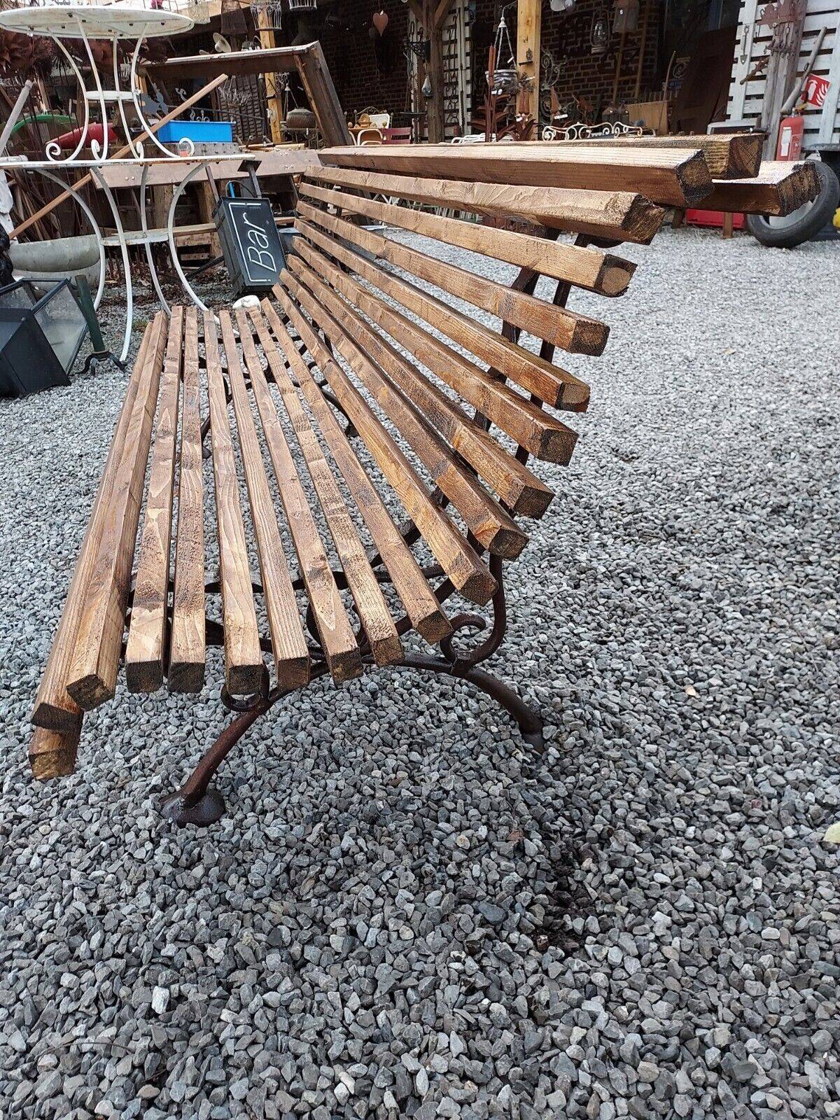 wooden garden bench with cast iron base