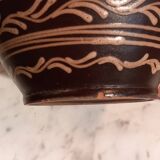 Hungarian pottery vase floral decor brown tone signed mhv