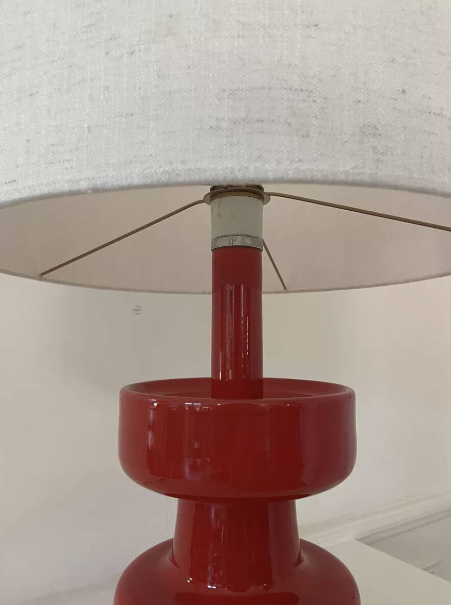 Mid-Century Modern Red Ceramic Table Lamp, 1960s