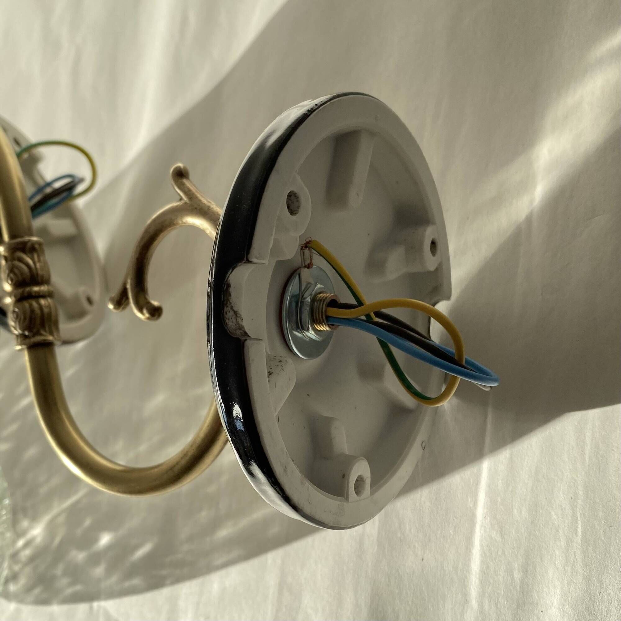 Large pair of brass swan neck wall lights with cracked glass globes LAMP-7359