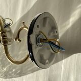 Large pair of brass swan neck wall lights with cracked glass globes LAMP-7359