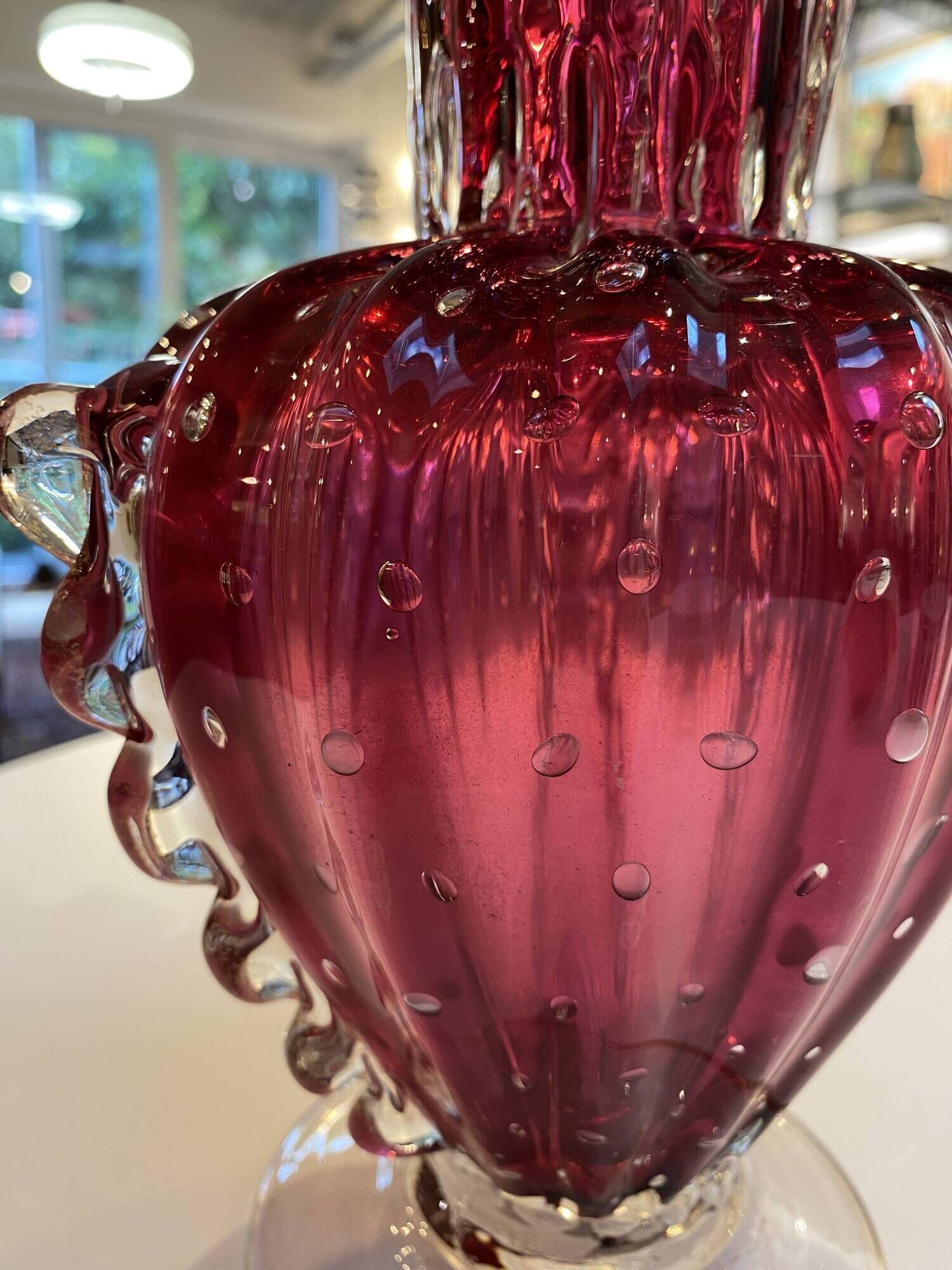 Murano glass vase, tinted and bubbled.