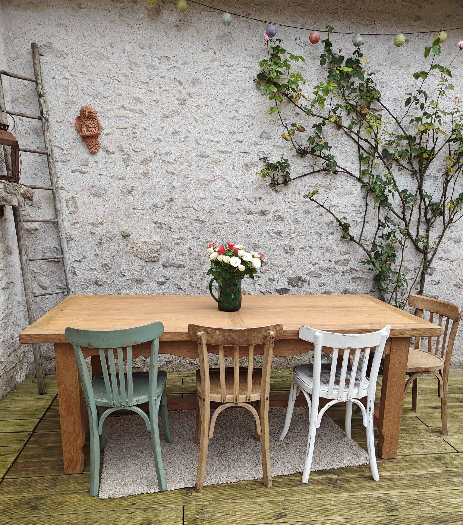 Oak farmhouse table stamped R Trotel