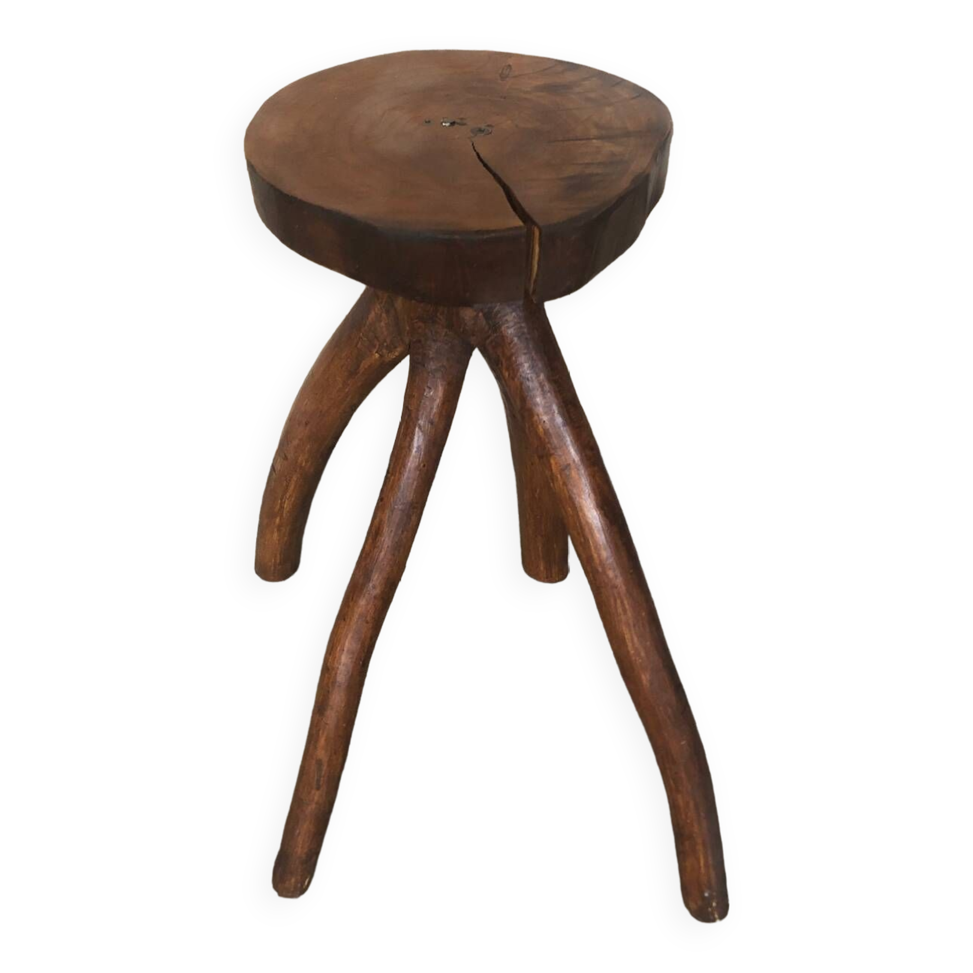Tabouret Sellette Bois Brut + Assise Rondin Vintage