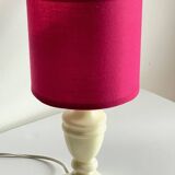 Lampe marbre et tissu fuchsia vintage