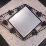 Art deco beveled mirror in wrought iron with grape decor