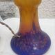 Müller Frères - Pied de Lampe verre marmoréen orange bleu & fer forgé