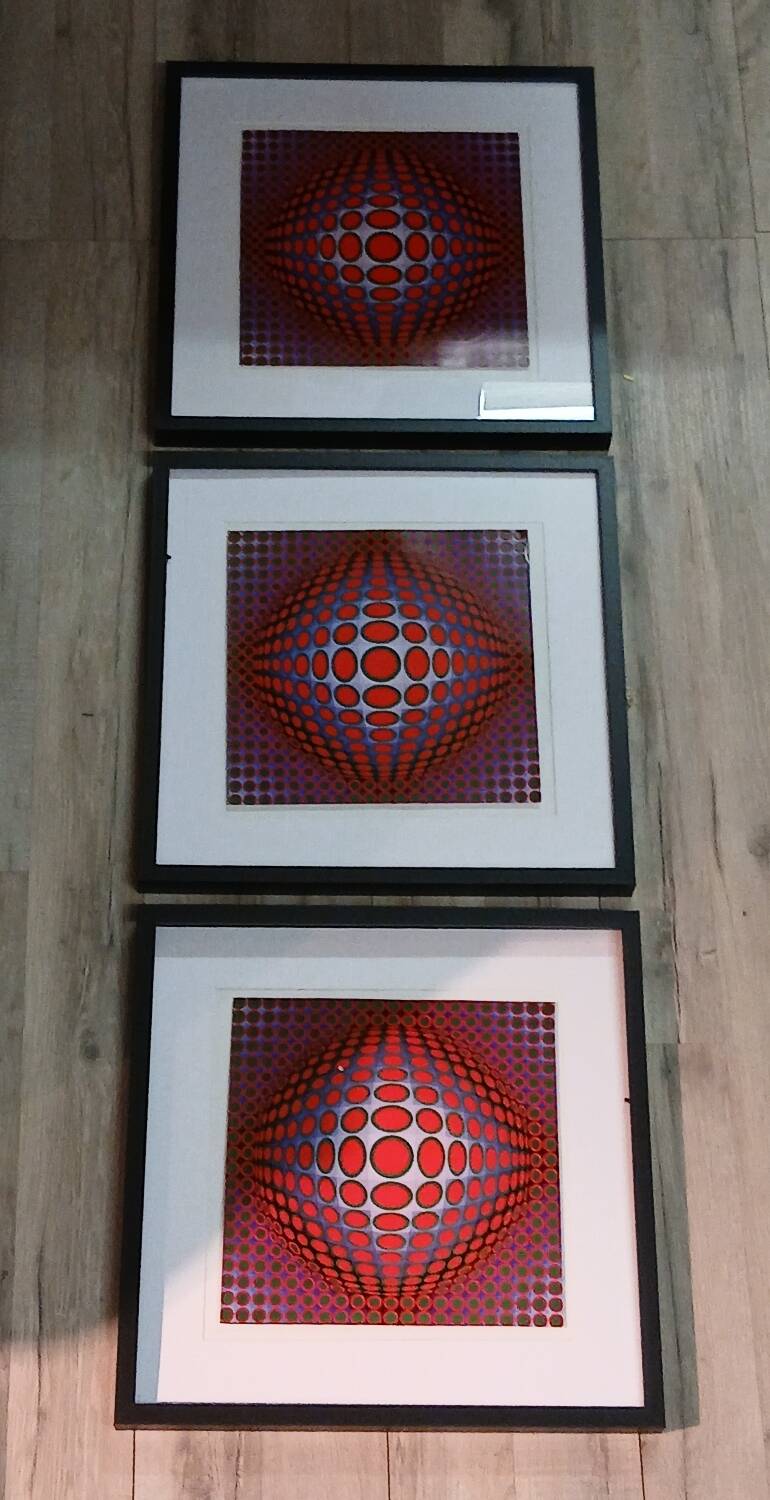 Tableau Vintage Art Optique - Victor Vasarely - Frame 40x40cm