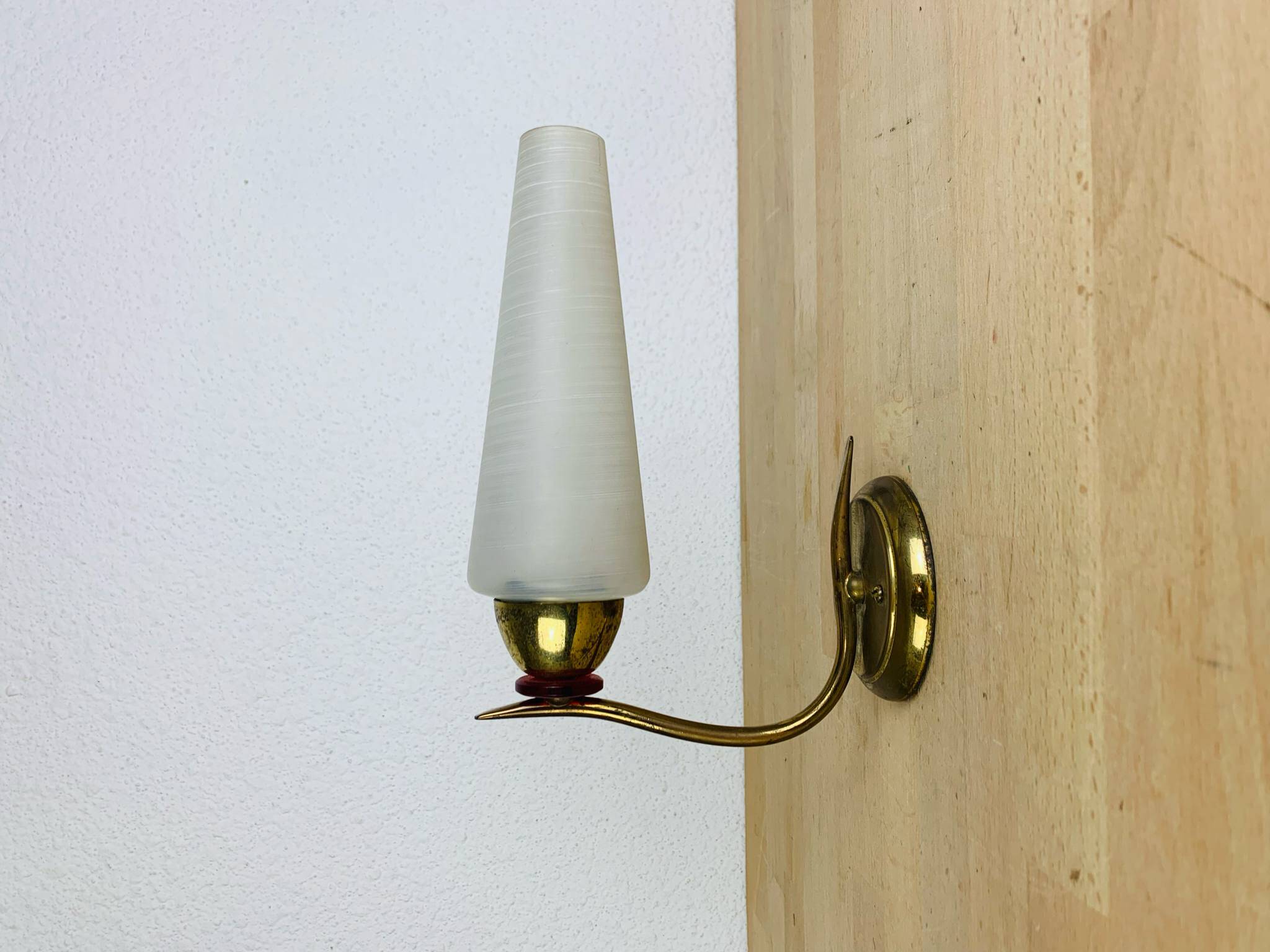 Brass and opaline tulip wall lamp, 1950s, vintage