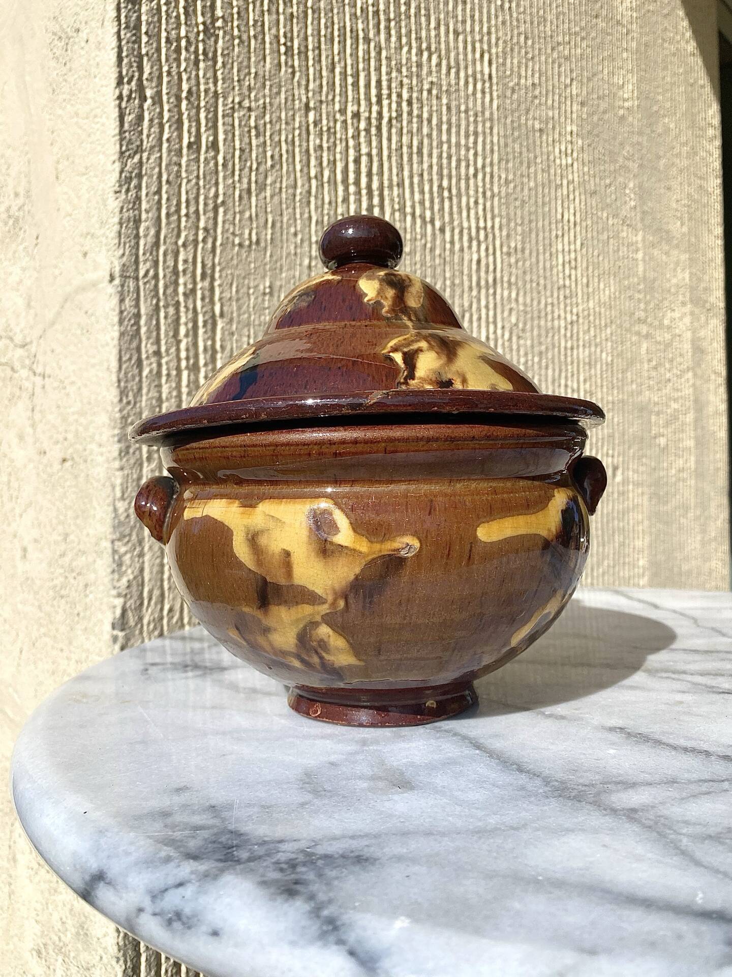 Antique glazed earthenware soup tureen