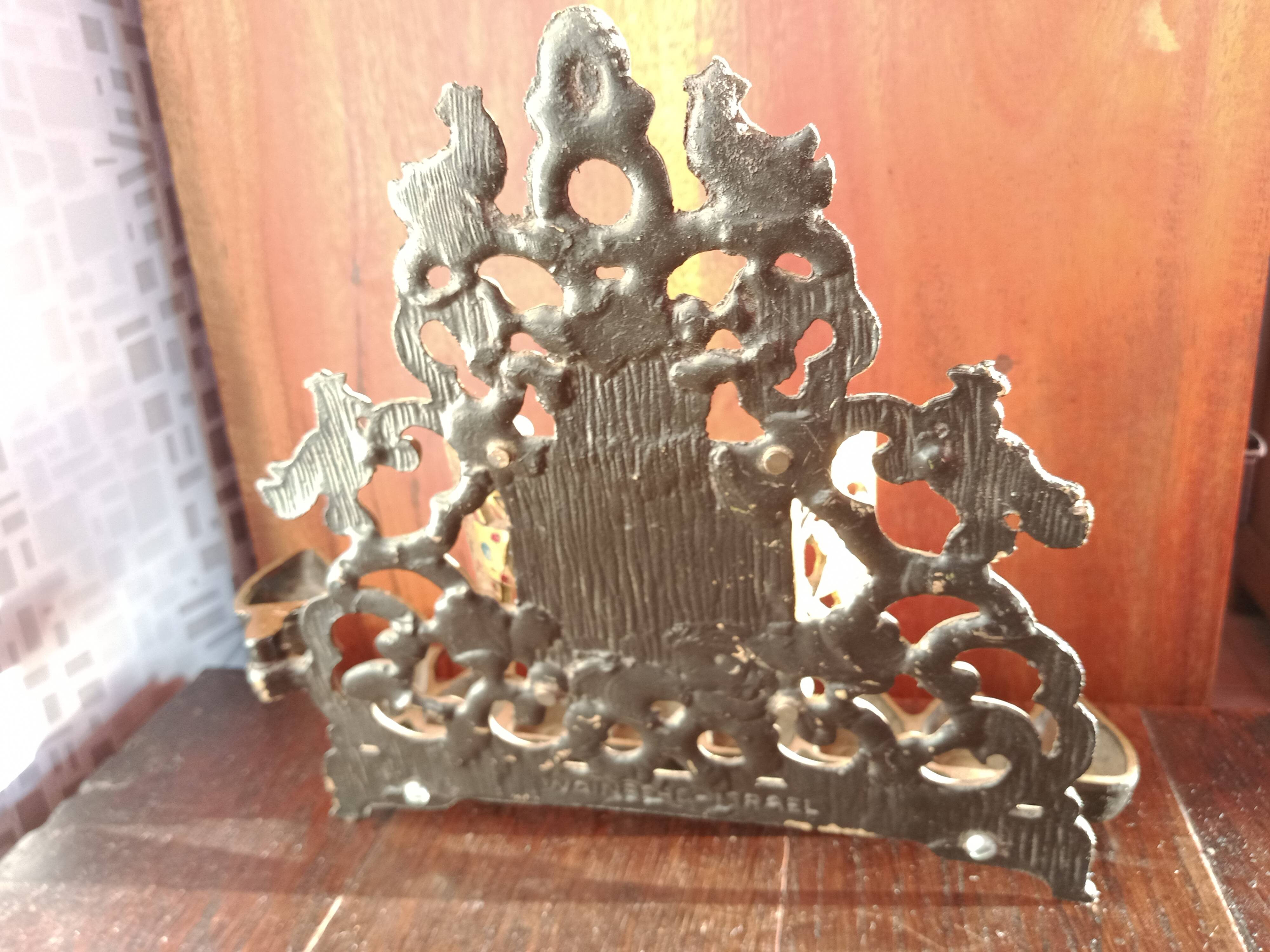 Menorah hanouka à huile bronze ajouré oiseau à couronne wainberg-israël