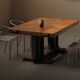 Solid oak table with marquetry, France, circa 1940.