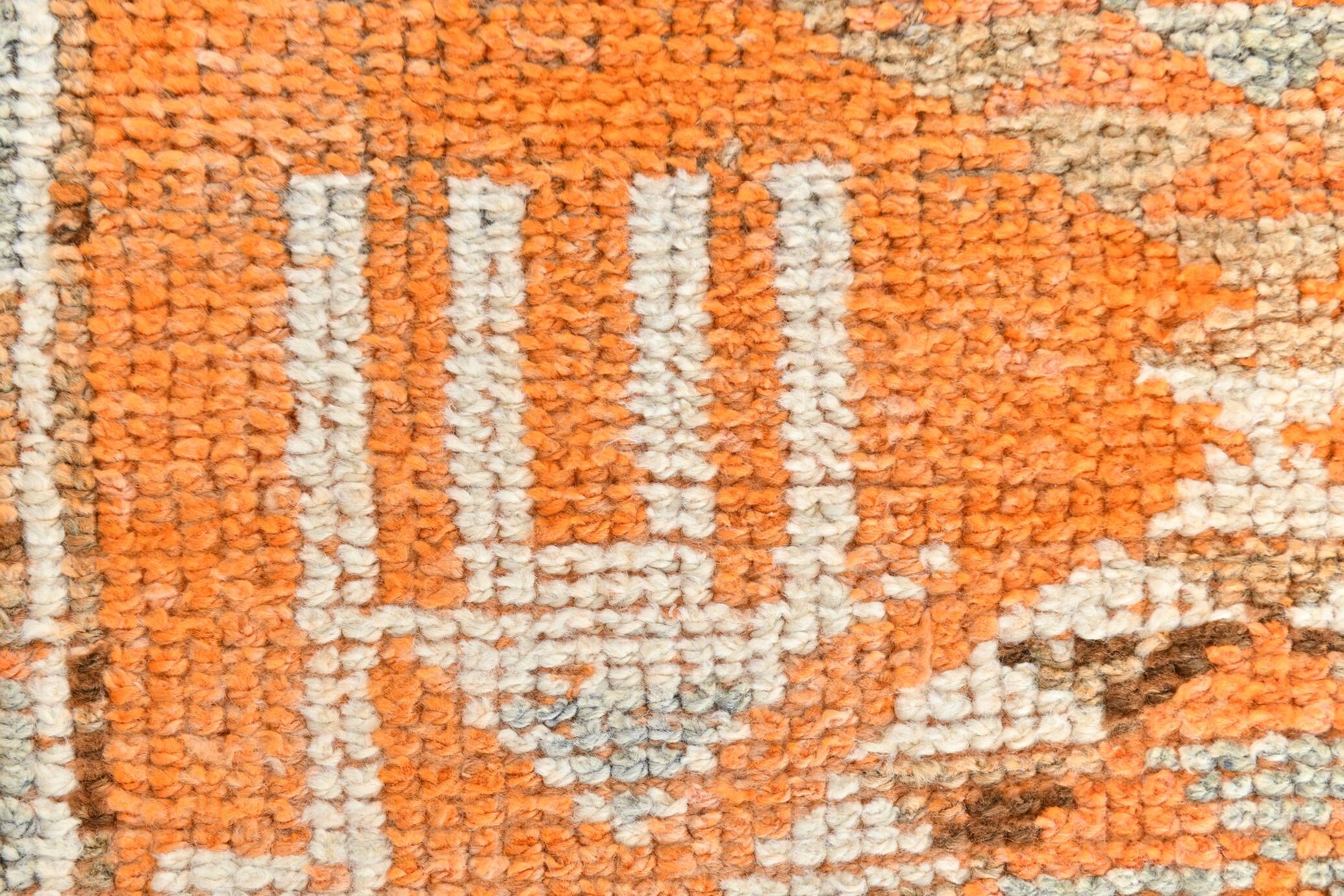 Orange & Beige Tribal Oushak Runner Rug, 88x362Cm