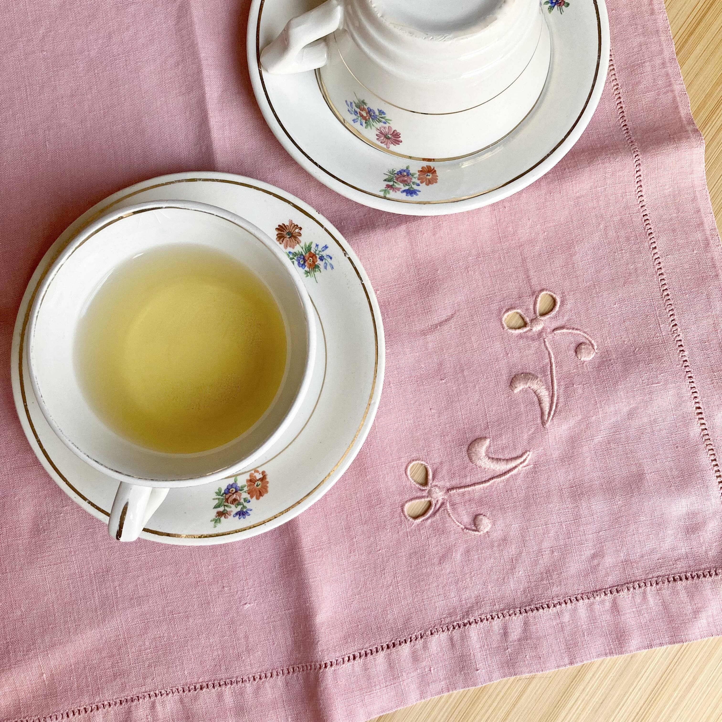 Old tea tablecloth, embroidered linen