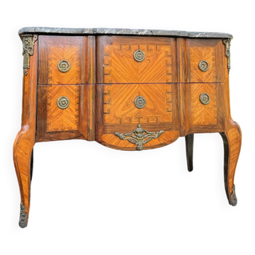 Transition period marquetry chest of drawers, late 18th century
