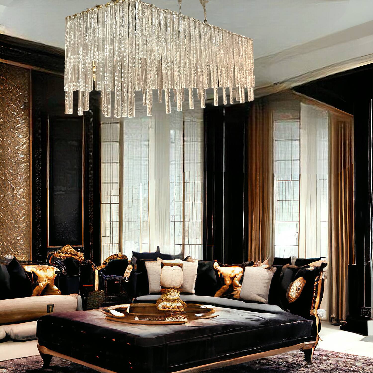 Large Rectangular Murano Glass Rod Chandelier 1980’s