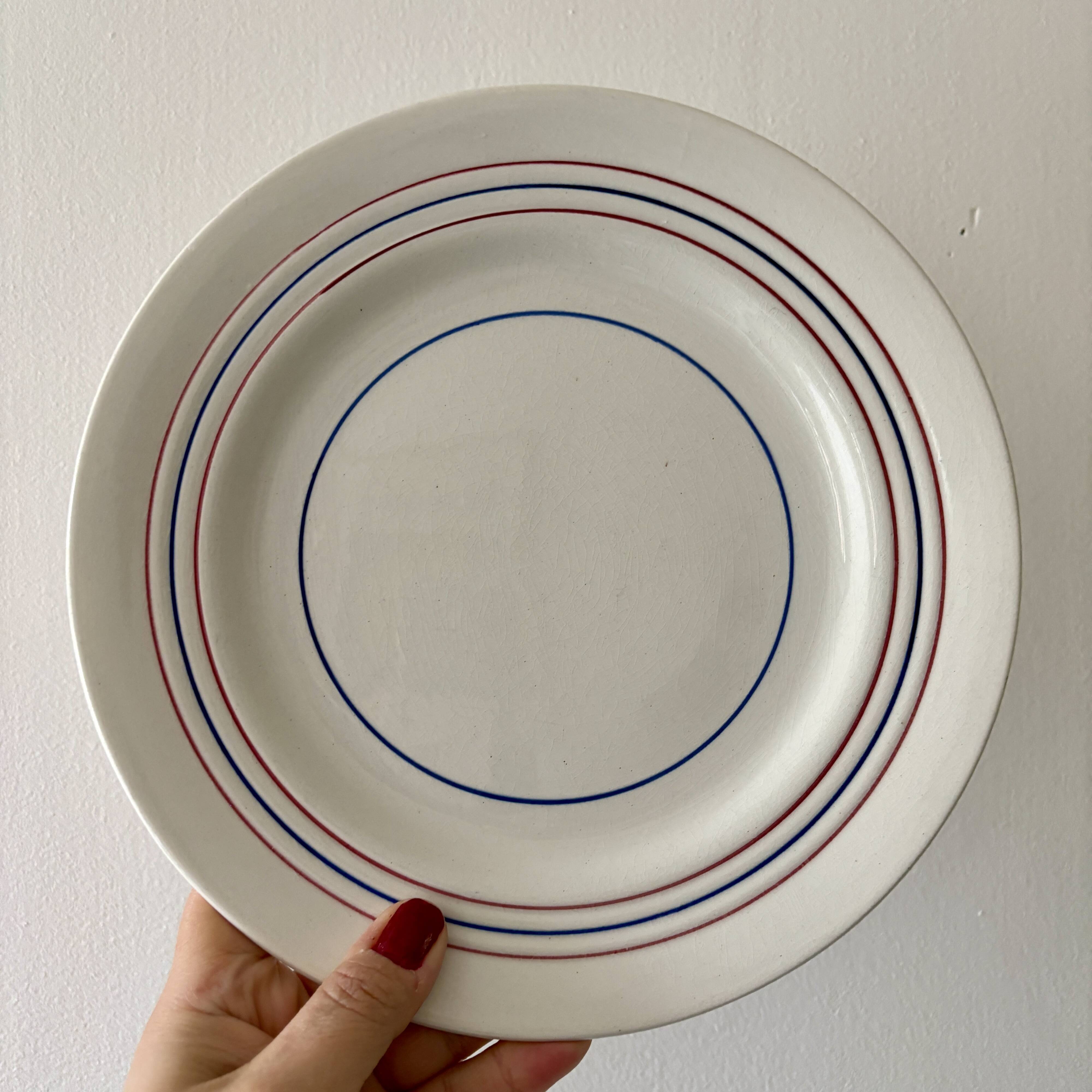 Set of 10 vintage flat plates in semi-porcelain Céranord.