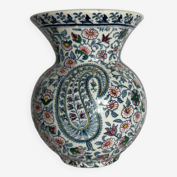 Fine Earthenware Vase from Gien, France – Floral Pattern and Traditional Ornaments
