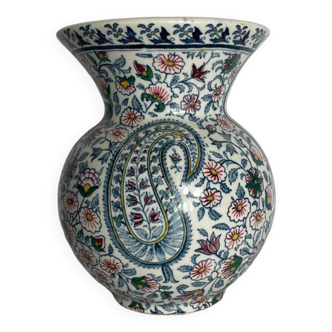 Fine Earthenware Vase from Gien, France – Floral Pattern and Traditional Ornaments