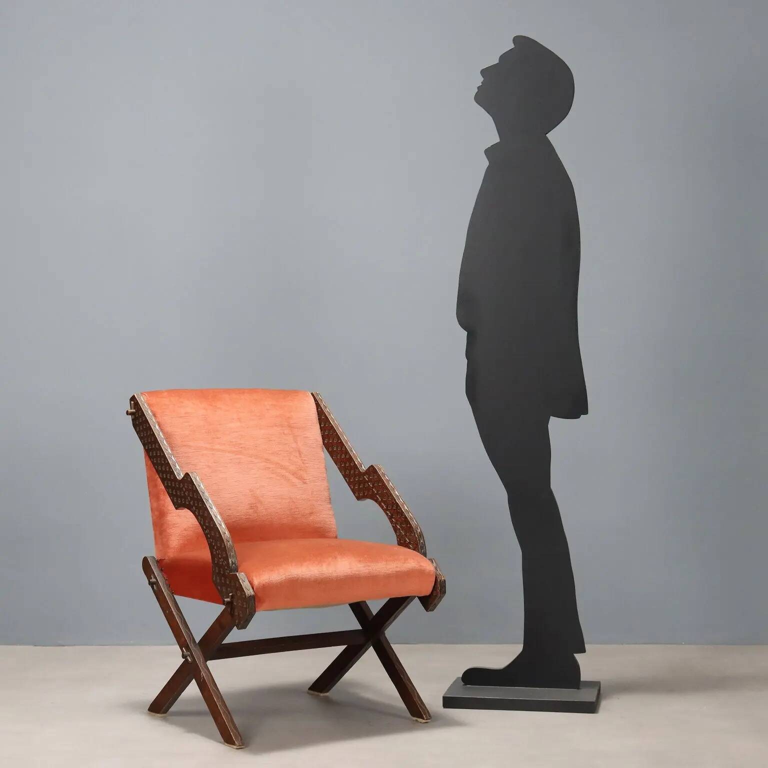 Vintage wooden and fabric armchair, design, Italy, 1960s