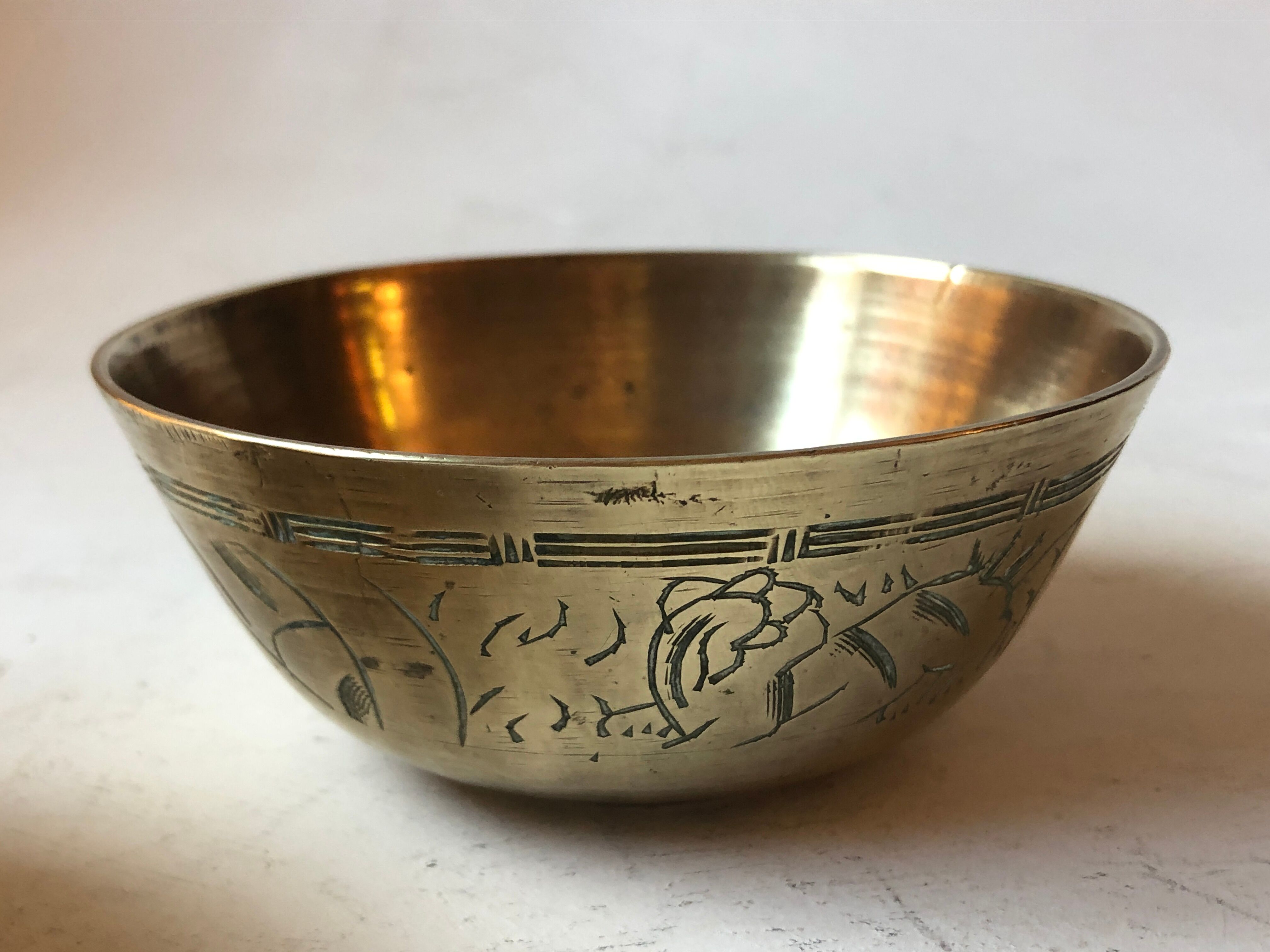 Set of brass Chinese cups