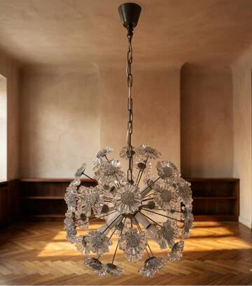 Sputnik dandelion chandelier glass chrome Emil Stejnar style 1970s Czechoslovakia