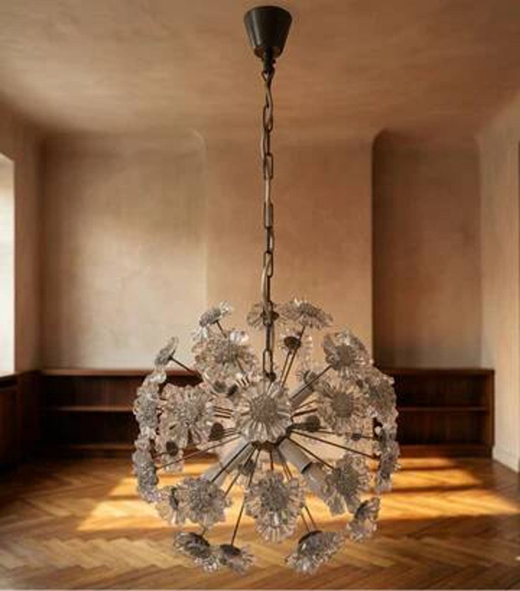 Sputnik dandelion chandelier glass chrome Emil Stejnar style 1970s Czechoslovakia