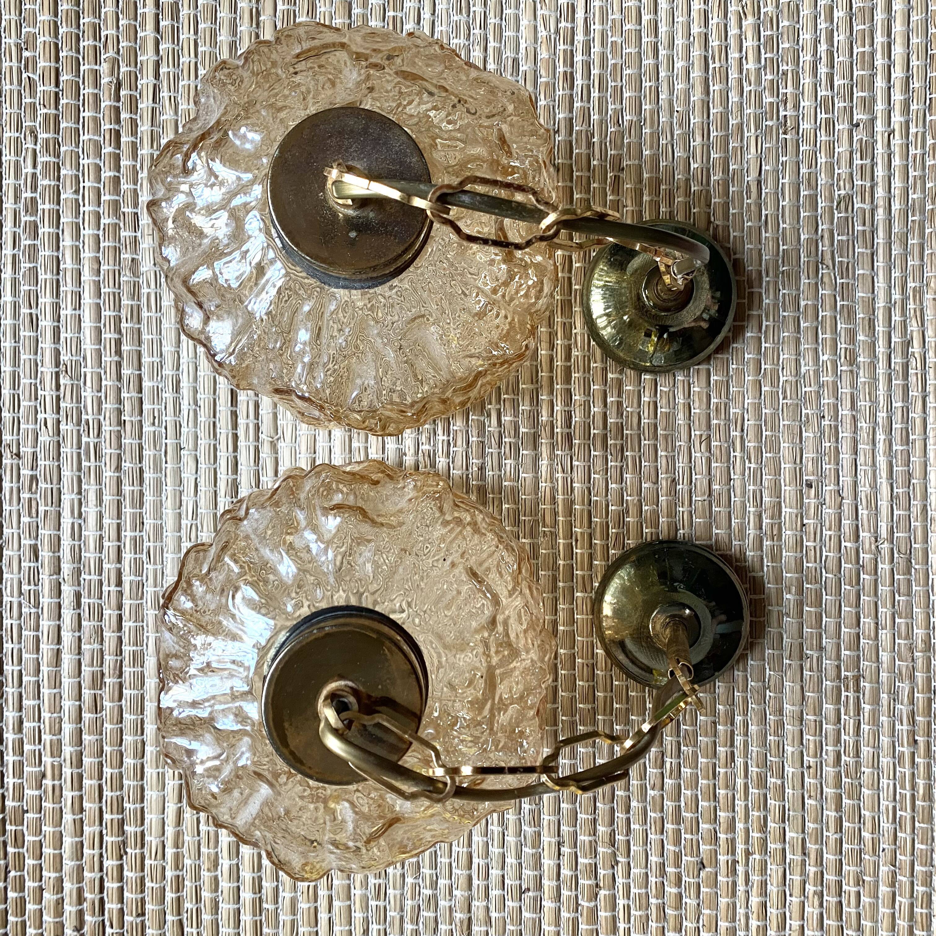 Pair of vintage amber glass pendant lamps