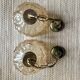 Pair of vintage amber glass pendant lamps