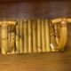 Vintage rattan coat rack with double hanging pegs
