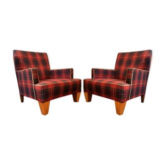 Pair of low chairs with vintage scottish pattern circa 1950