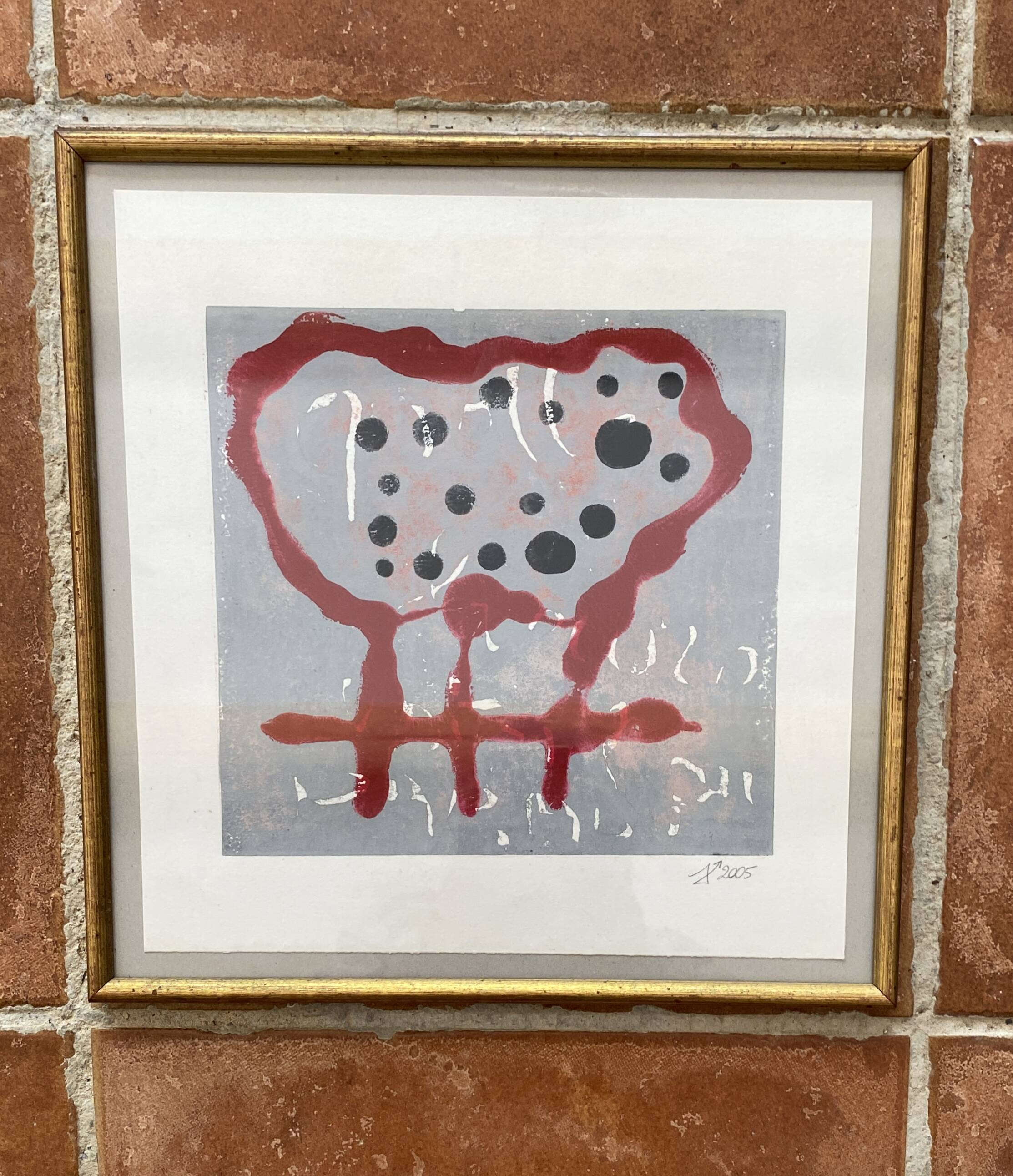 Screen printing and glazed gilded wood frame