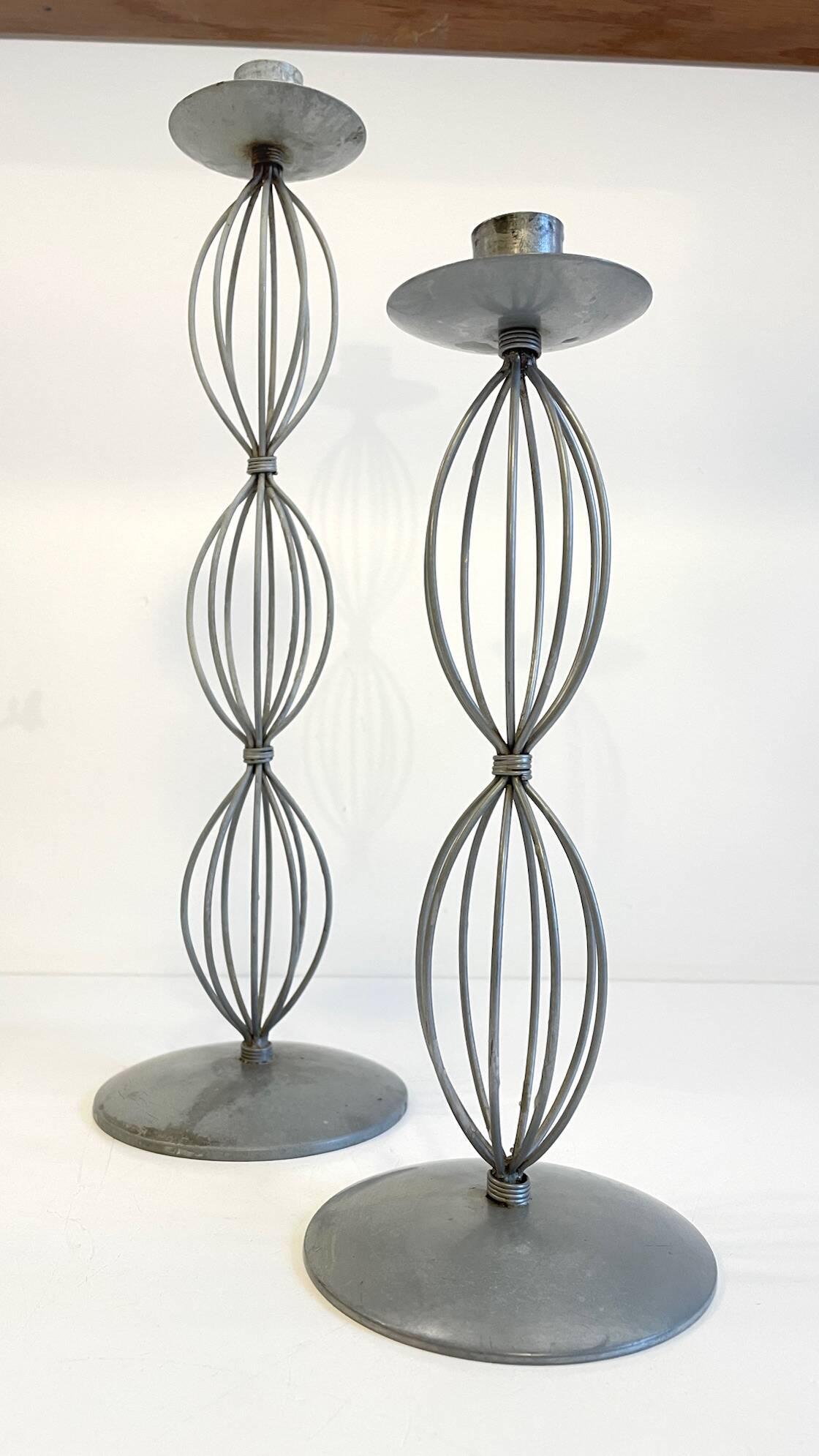 Geometric METAL CANDLE HOLDERS Patinated Gray