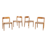 4 chaises de salle à manger Niels Møller, modèle 75, en chêne, Danemark, années 1960