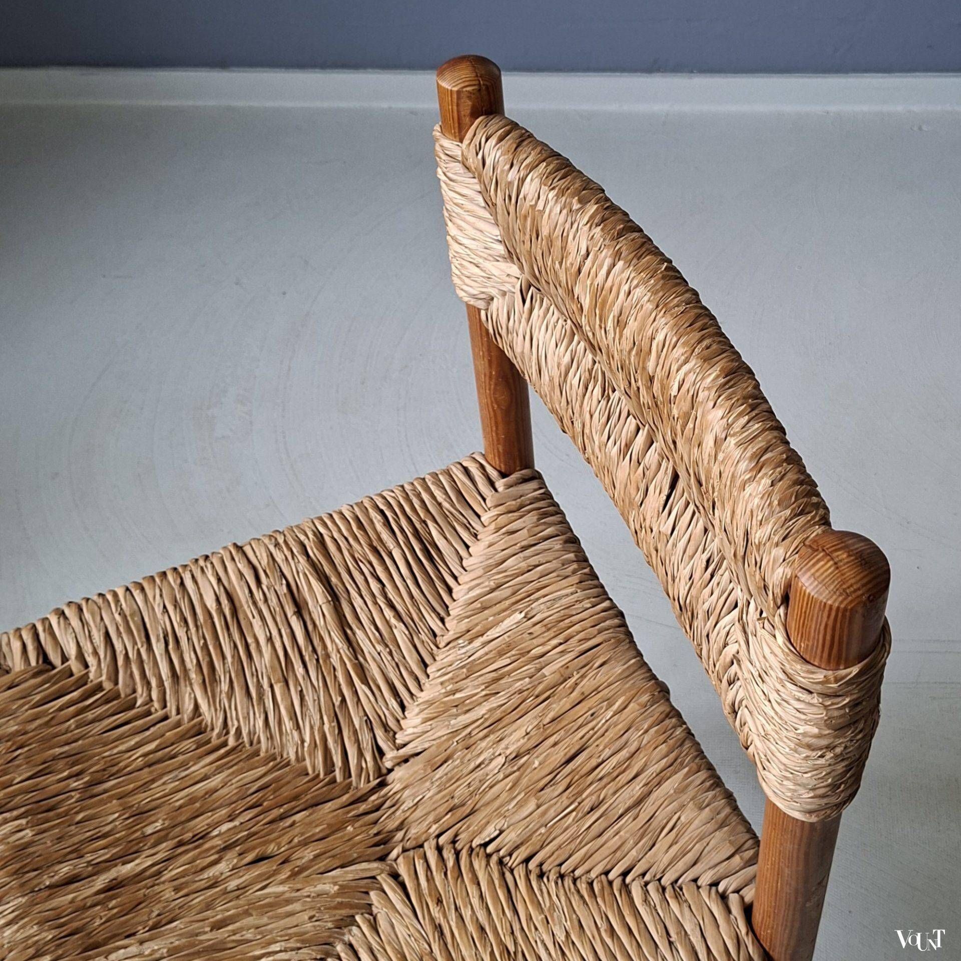 Wooden chair with rush seat and backrest, 1960s