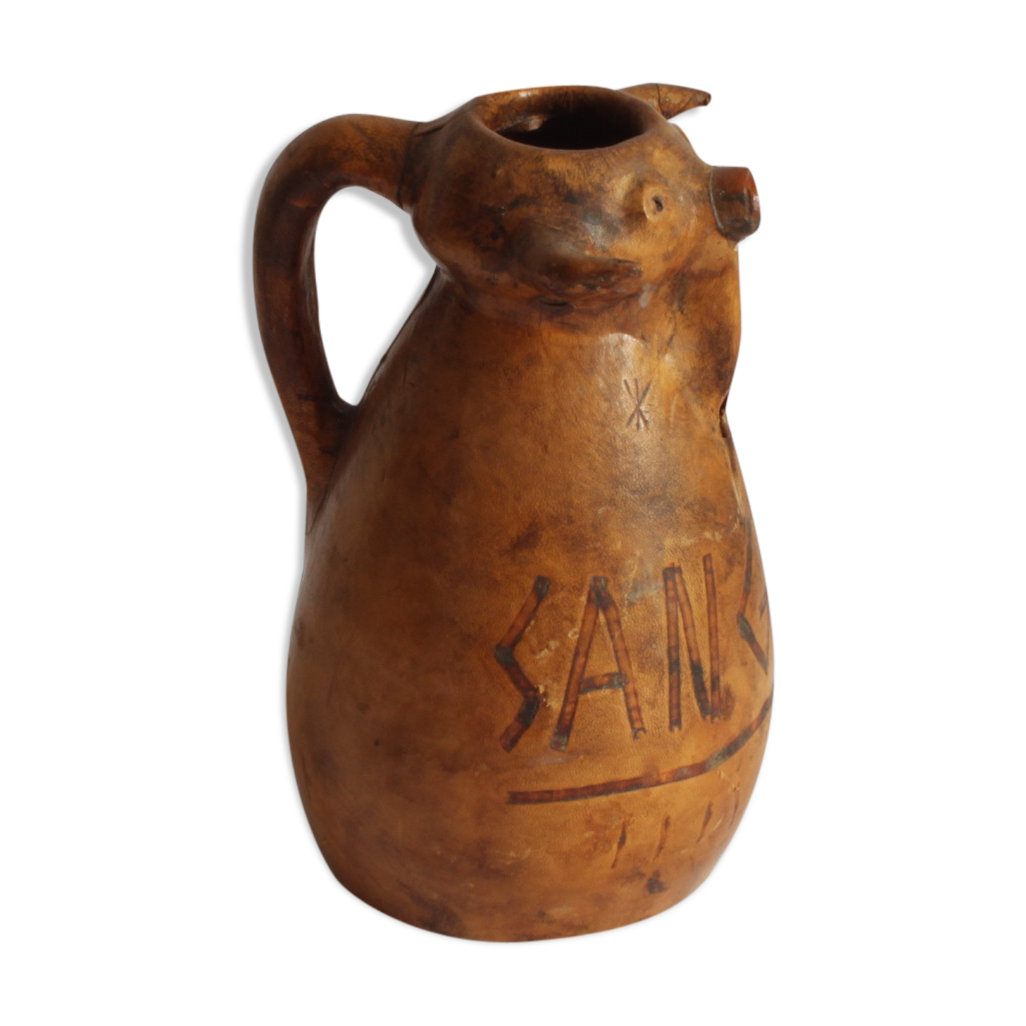 Spanish bull leather sangria pitcher by Artesania Raymon, 1950s.