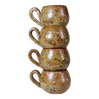 4 vintage pyrite stoneware cups